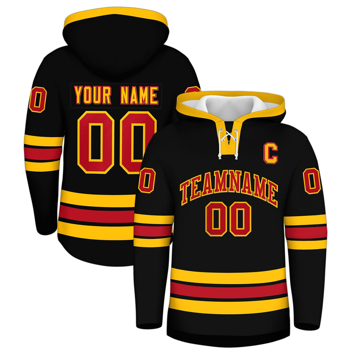 Custom Hockey Hoodie Jersey Black Red Classic Style Add Name,Number&amp;Logo