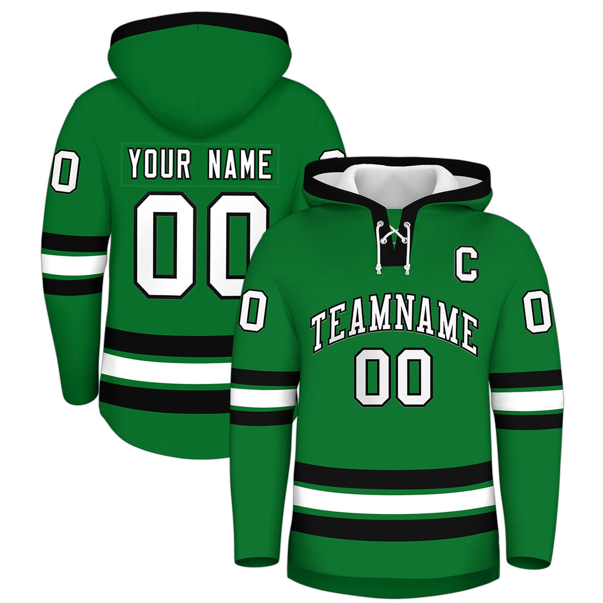 Custom Hockey Hoodie Jersey Kelly Green Black Classic Style for Men&amp;Youth
