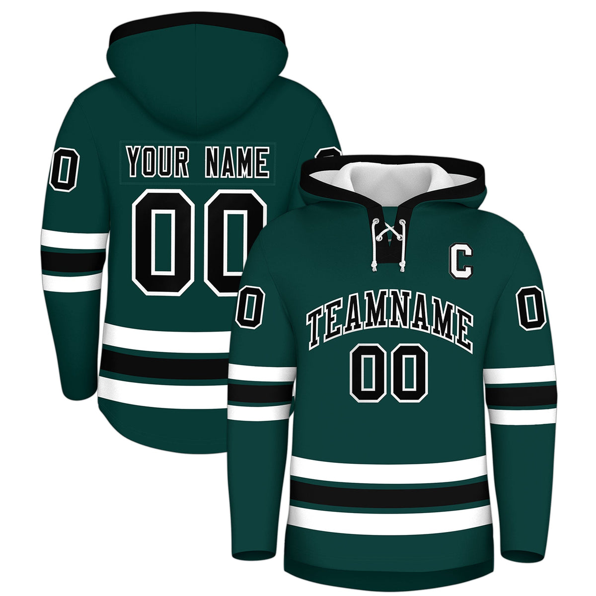 Custom Hockey Hoodie Jersey Midnight Green Black Classic Style Add Name,Number&amp;Logo