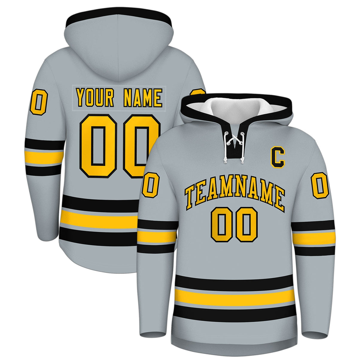 Custom Hockey Hoodie Jersey Silver Black Classic Style for Men&amp;Youth