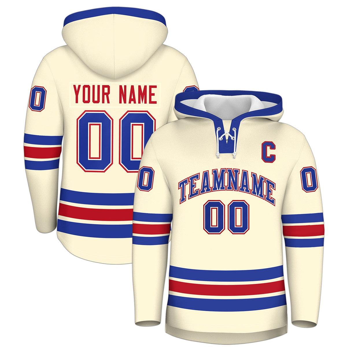 Custom Hockey Hoodie Jersey Cream Royal Blue Classic Style Add Name,Number&amp;Logo