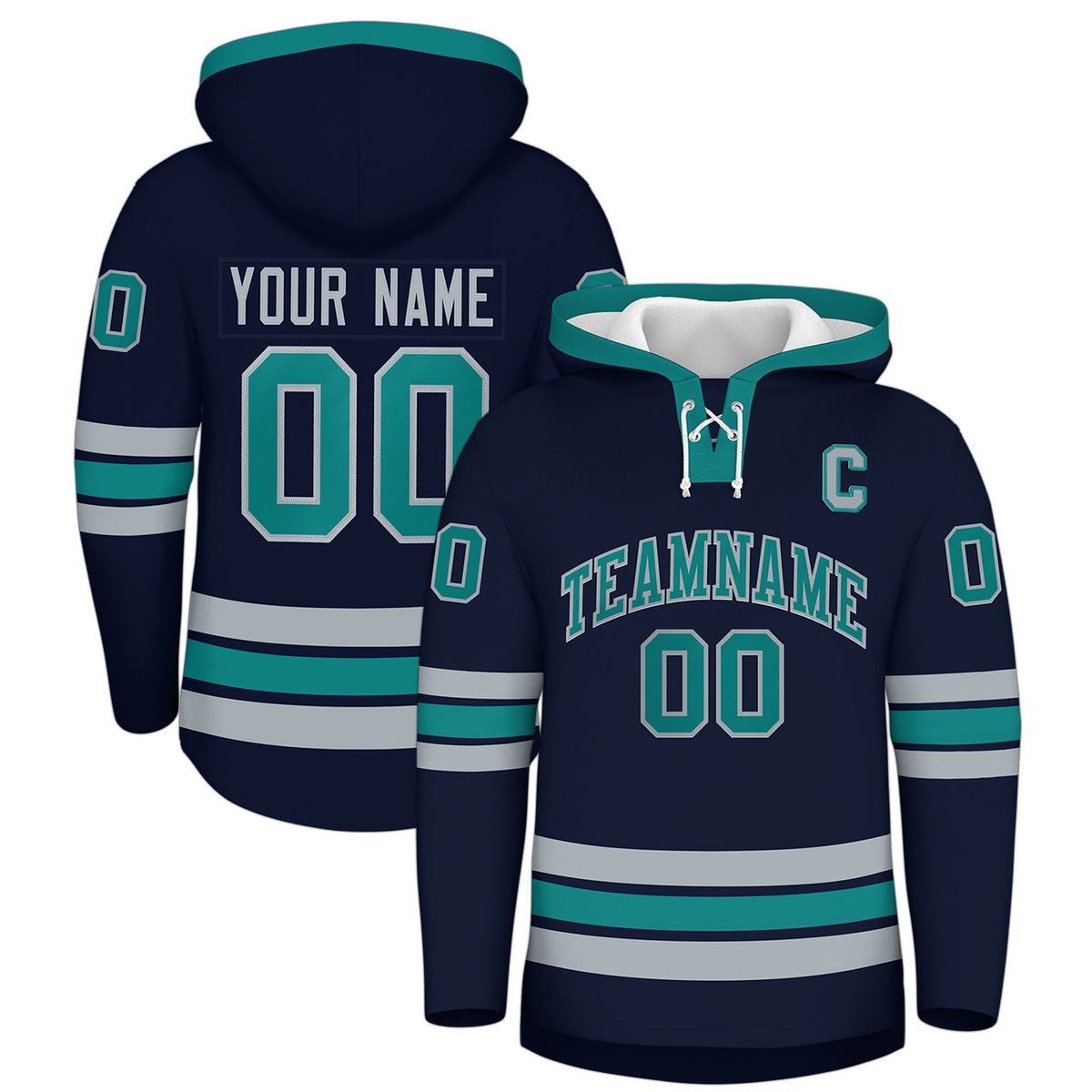 Custom Hockey Hoodie Jersey Navy Teal Classic Style for Men&amp;Youth