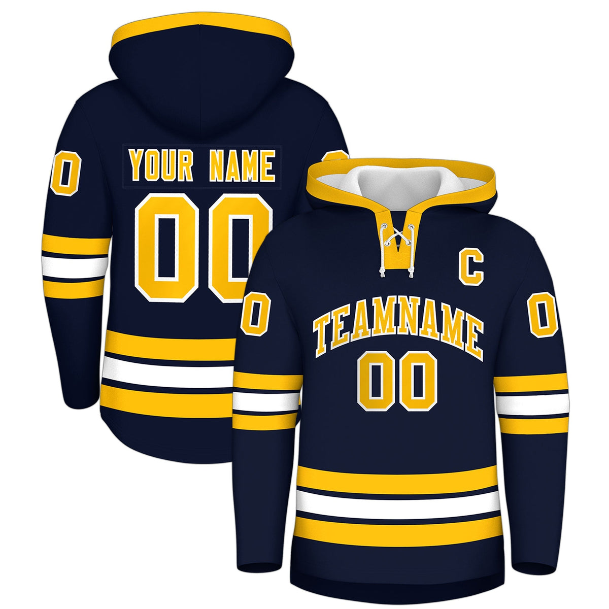 Custom Hockey Hoodie Jersey Navy White Classic Style Add Name,Number&amp;Logo
