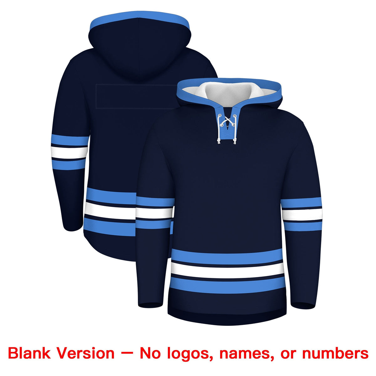 Custom Hockey Hoodie Jersey Navy Powder Blue Classic Style for Men&amp;Youth