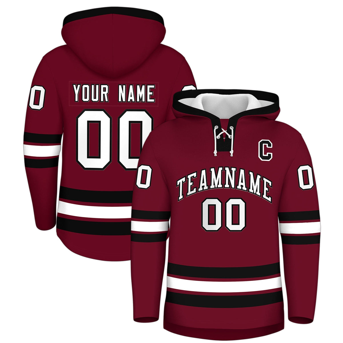 Custom Hockey Hoodie Jersey Crimson Black Classic Style Add Name,Number&amp;Logo
