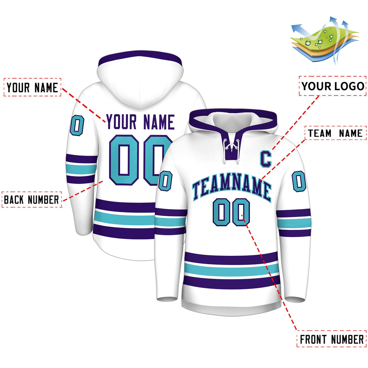 Custom Hockey Hoodie Jersey White Purple Classic Style for Men&amp;Youth