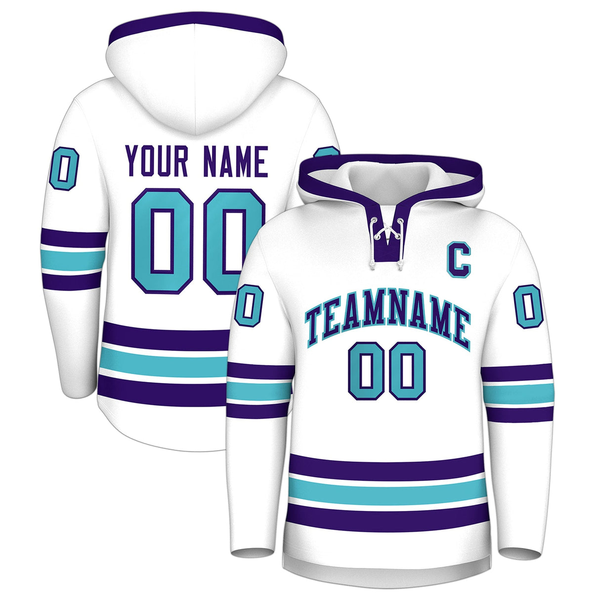 Custom Hockey Hoodie Jersey White Purple Classic Style for Men&amp;Youth