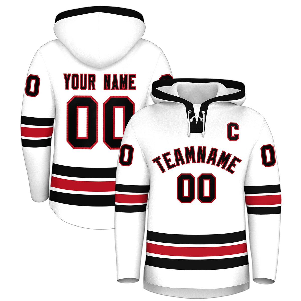 Custom Hockey Hoodie Jersey White Black Classic Style Add Name,Number&amp;Logo