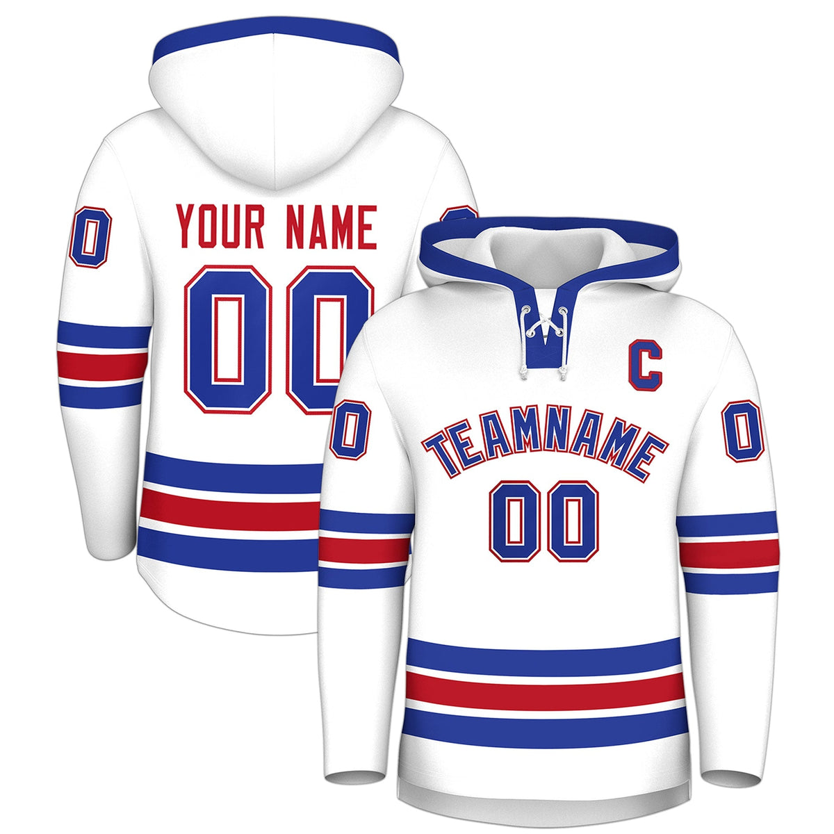 Custom Hockey Hoodie Jersey White Royal Blue Classic Style for Men&amp;Youth