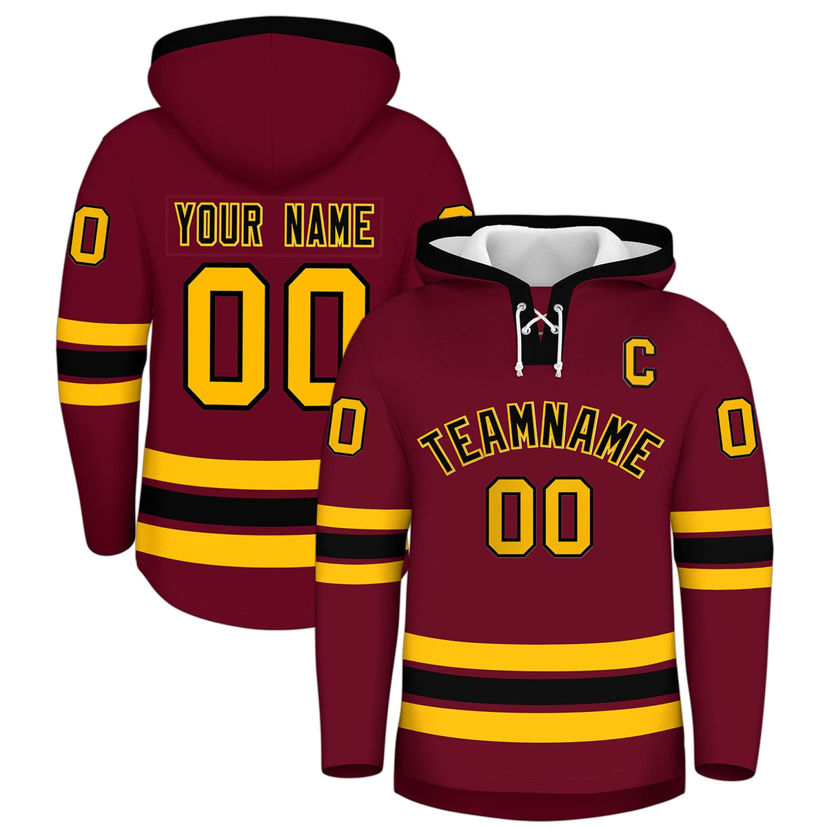 Custom Hockey Hoodie Jersey Crimson Black Classic Style Add Name,Number&amp;Logo