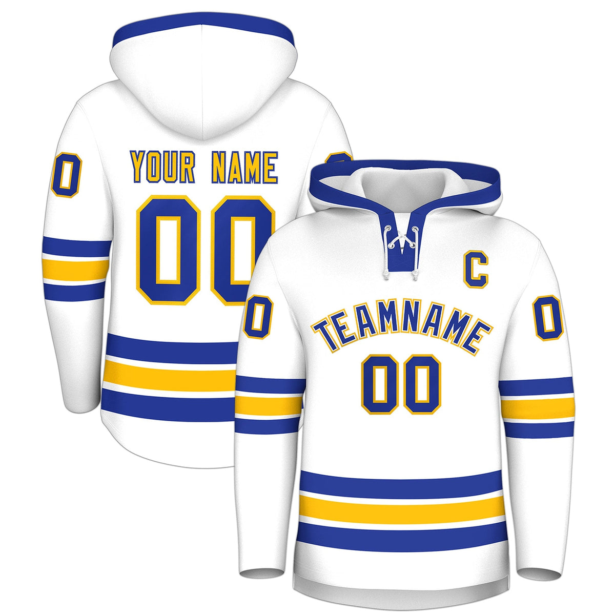 Custom Hockey Hoodie Jersey White Royal Blue Classic Style Add Name,Number&amp;Logo
