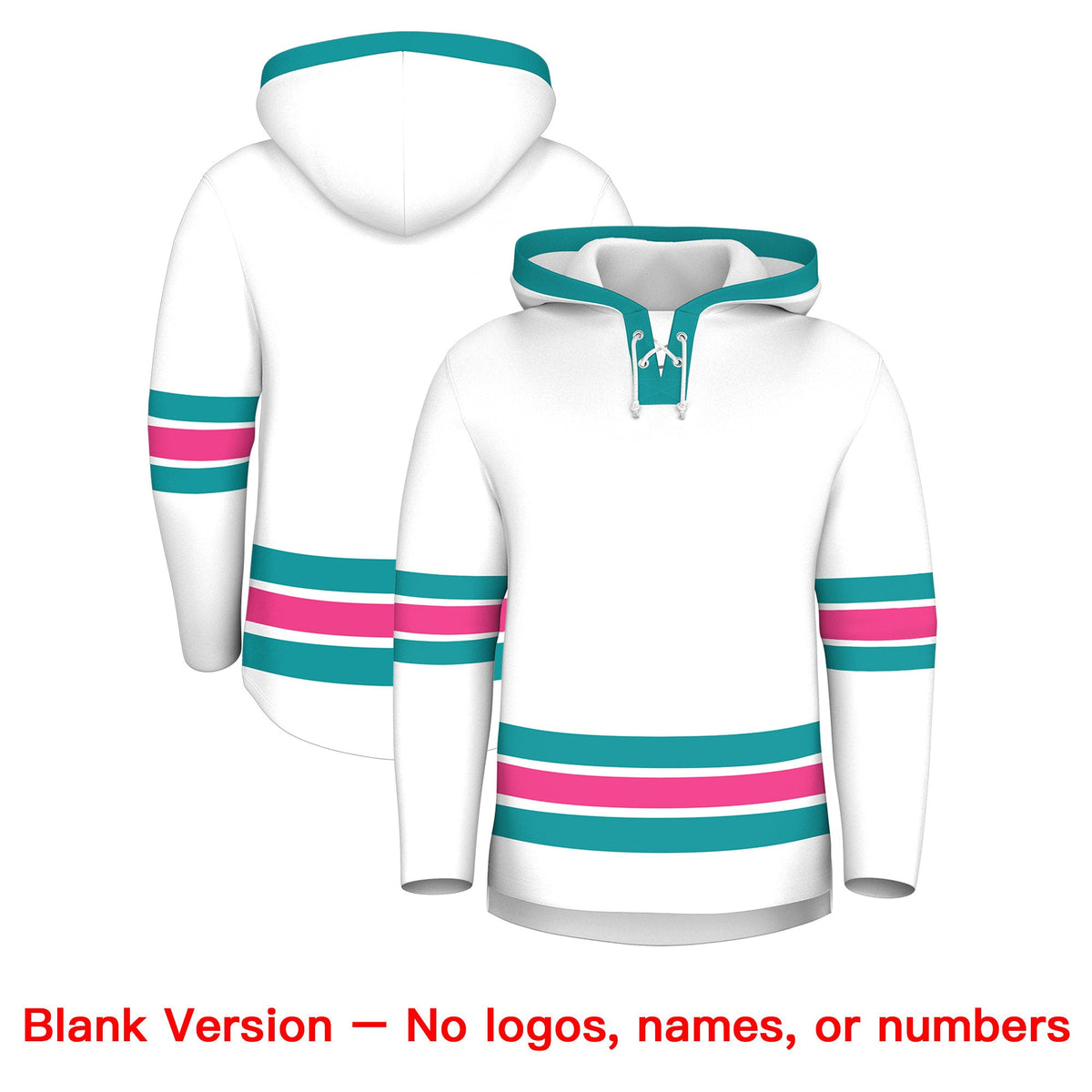 Custom Hockey Hoodie Jersey White Aqua Classic Style for Men&amp;Youth