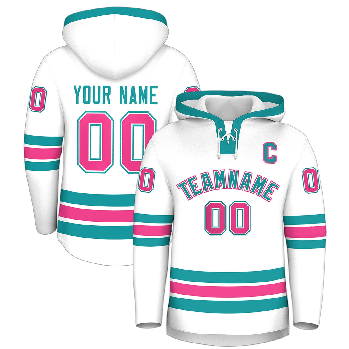 Custom Hockey Hoodie Jersey White Aqua Classic Style for Men&amp;Youth