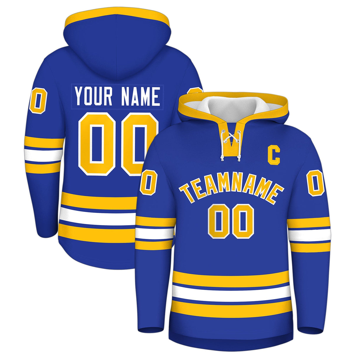 Custom Hockey Hoodie Jersey Royal Blue Gold Classic Style for Men&amp;Youth