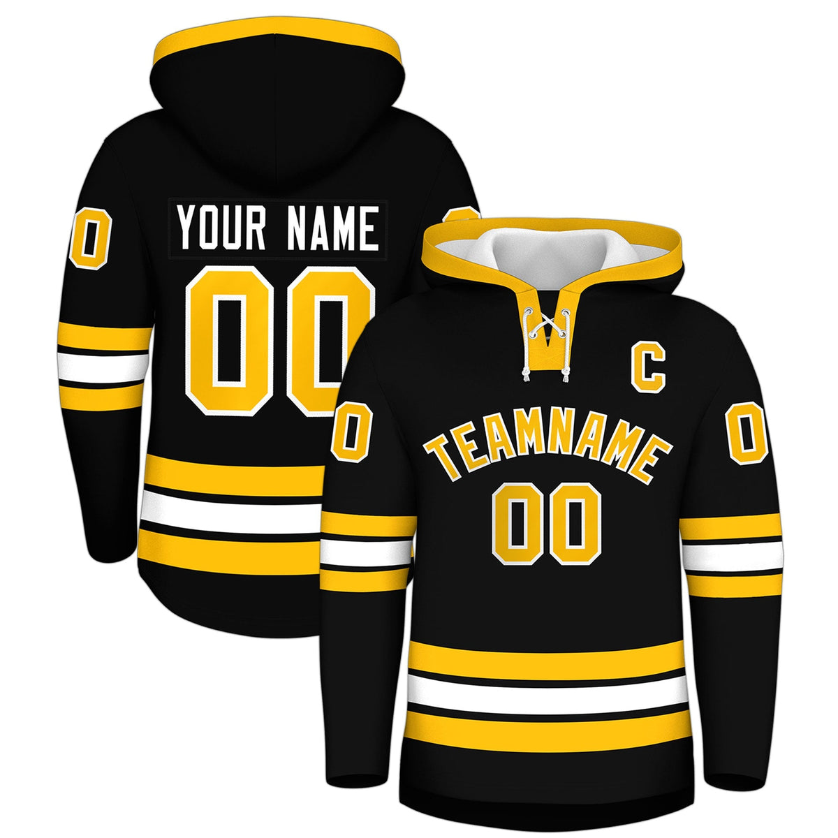 Custom Hockey Hoodie Jersey Black Gold Classic Style for Men&amp;Youth