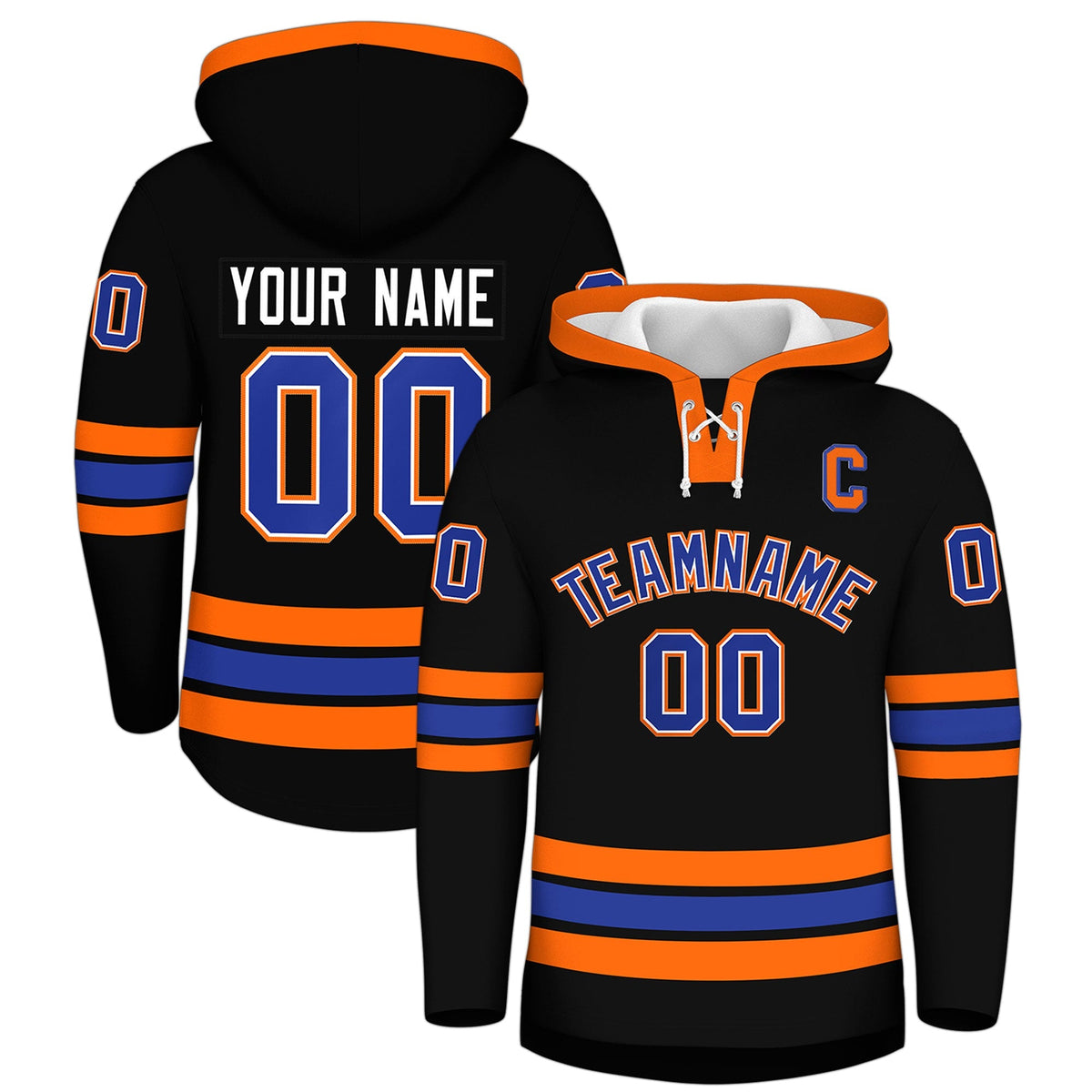 Custom Hockey Hoodie Jersey Black Orange Classic Style for Men&amp;Youth