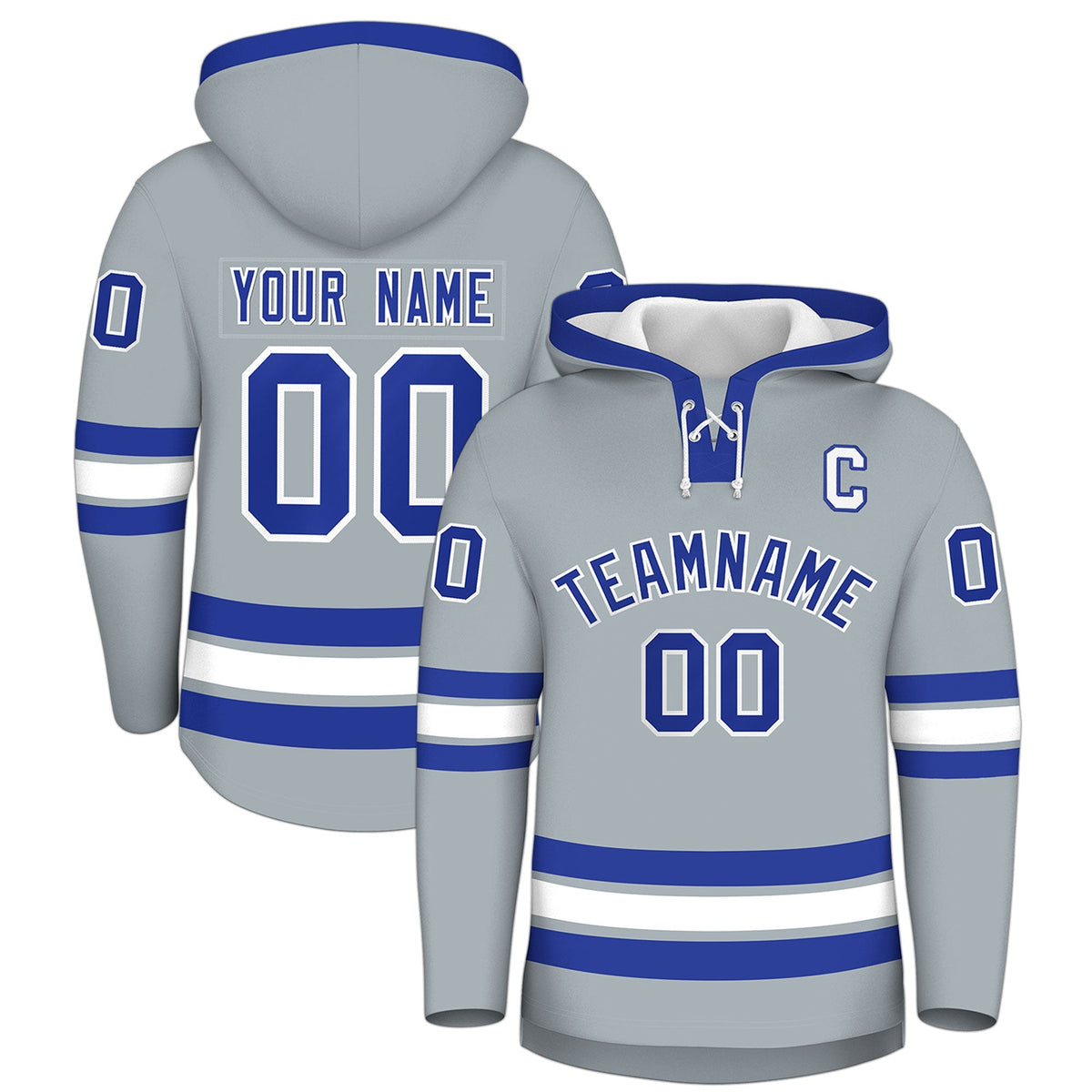 Custom Hockey Hoodie Jersey Silver Royal Blue Classic Style Add Name,Number&amp;Logo
