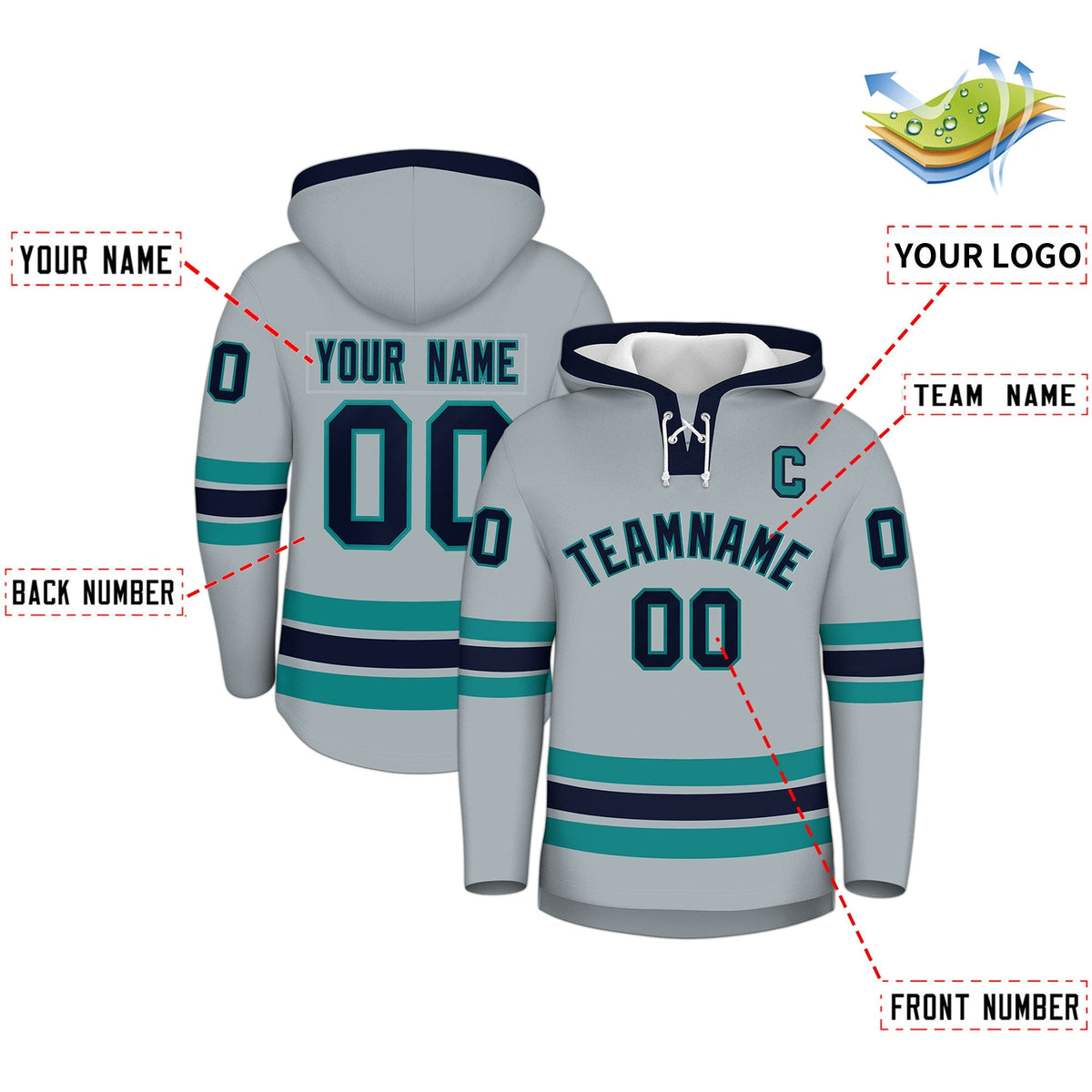 Custom Hockey Hoodie Jersey Silver Navy Classic Style for Men&amp;Youth