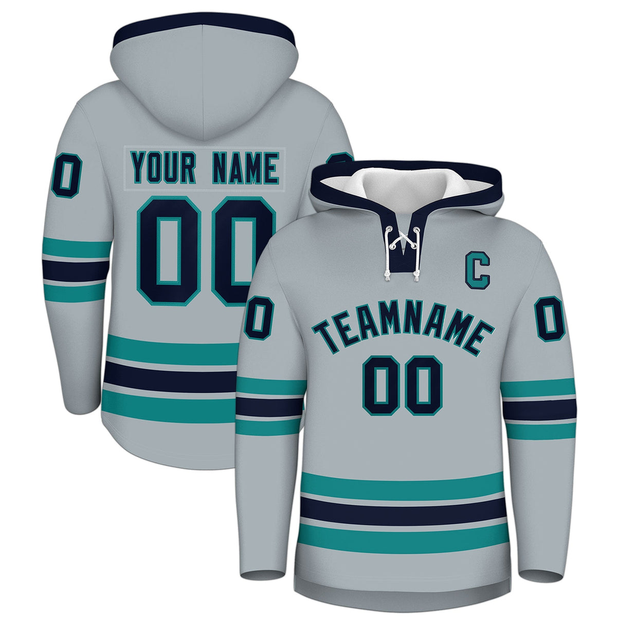 Custom Hockey Hoodie Jersey Silver Navy Classic Style for Men&amp;Youth