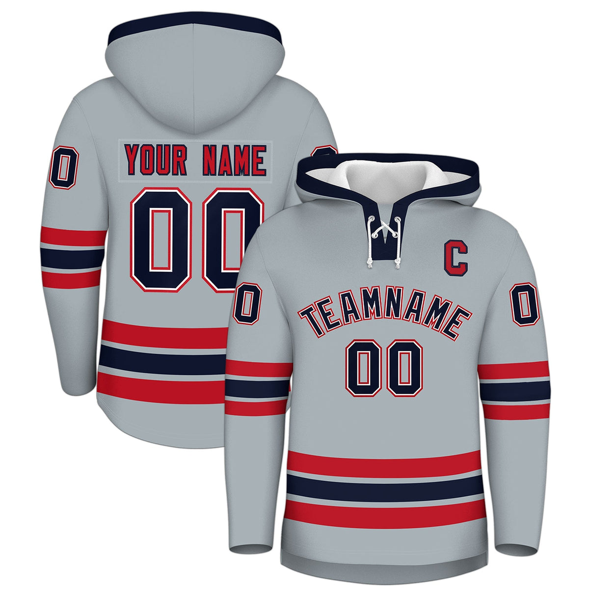 Custom Hockey Hoodie Jersey Silver Navy Classic Style Add Name,Number&amp;Logo