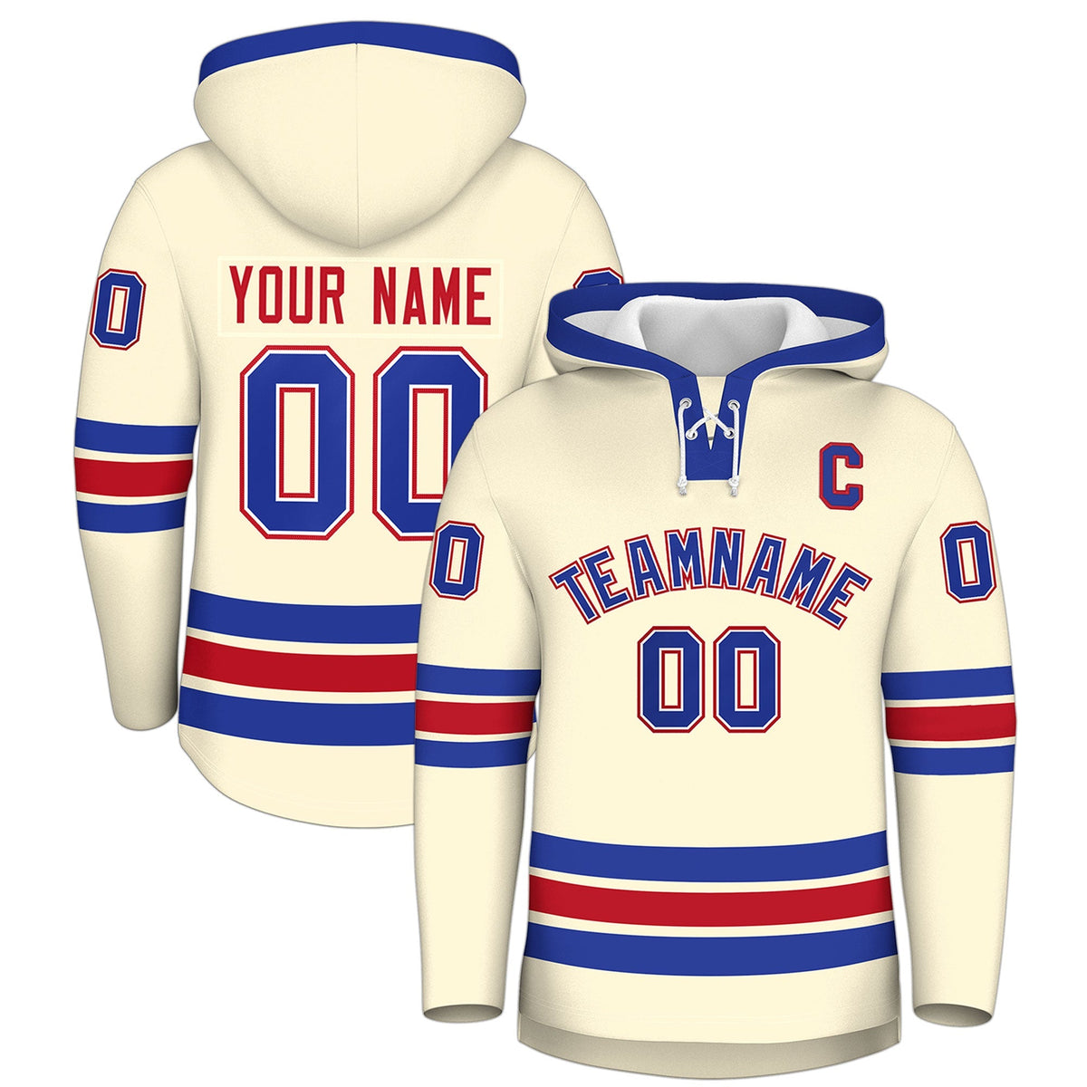 Custom Hockey Hoodie Jersey Cream Royal Blue Classic Style Add Name,Number&amp;Logo