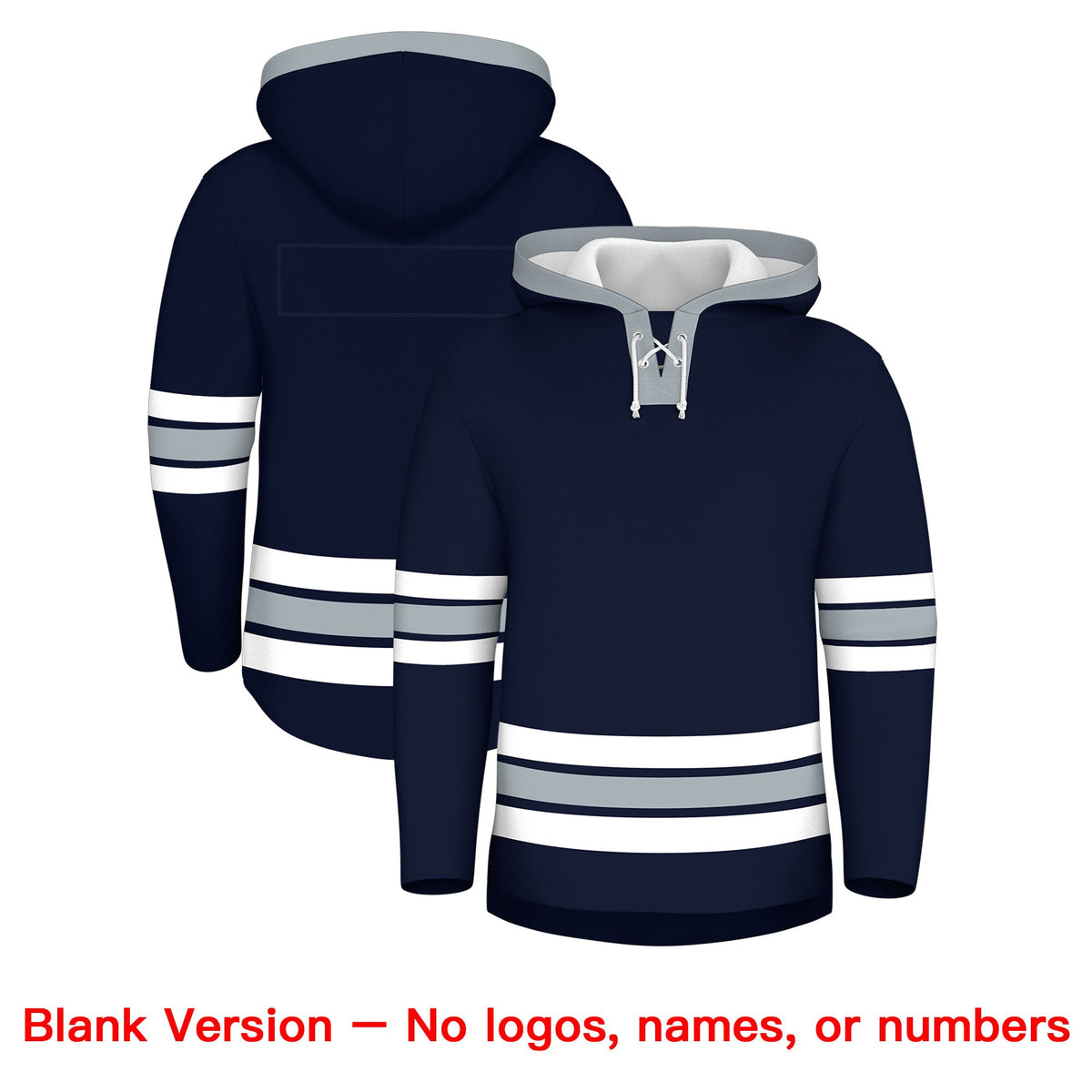 Custom Hockey Hoodie Jersey Navy Silver Classic Style Add Name,Number&amp;Logo