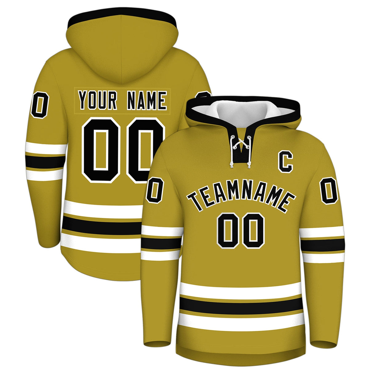 Custom Hockey Hoodie Jersey Old Gold Black Classic Style for Men&amp;Youth