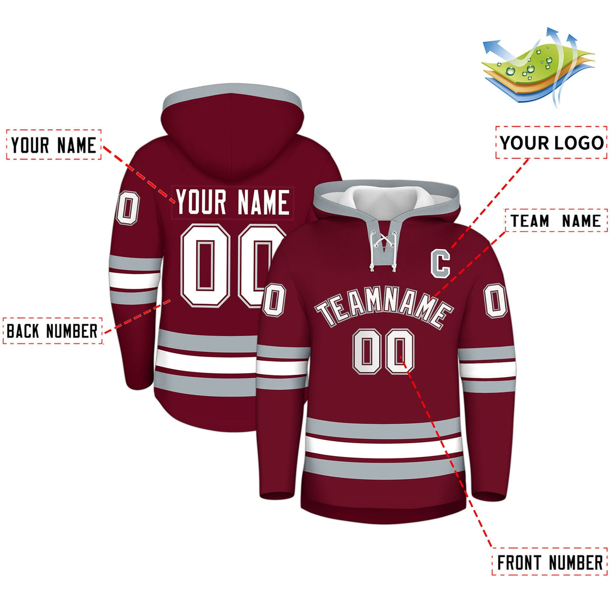 Custom Hockey Hoodie Jersey Crimson Silver Classic Style for Men&amp;Youth