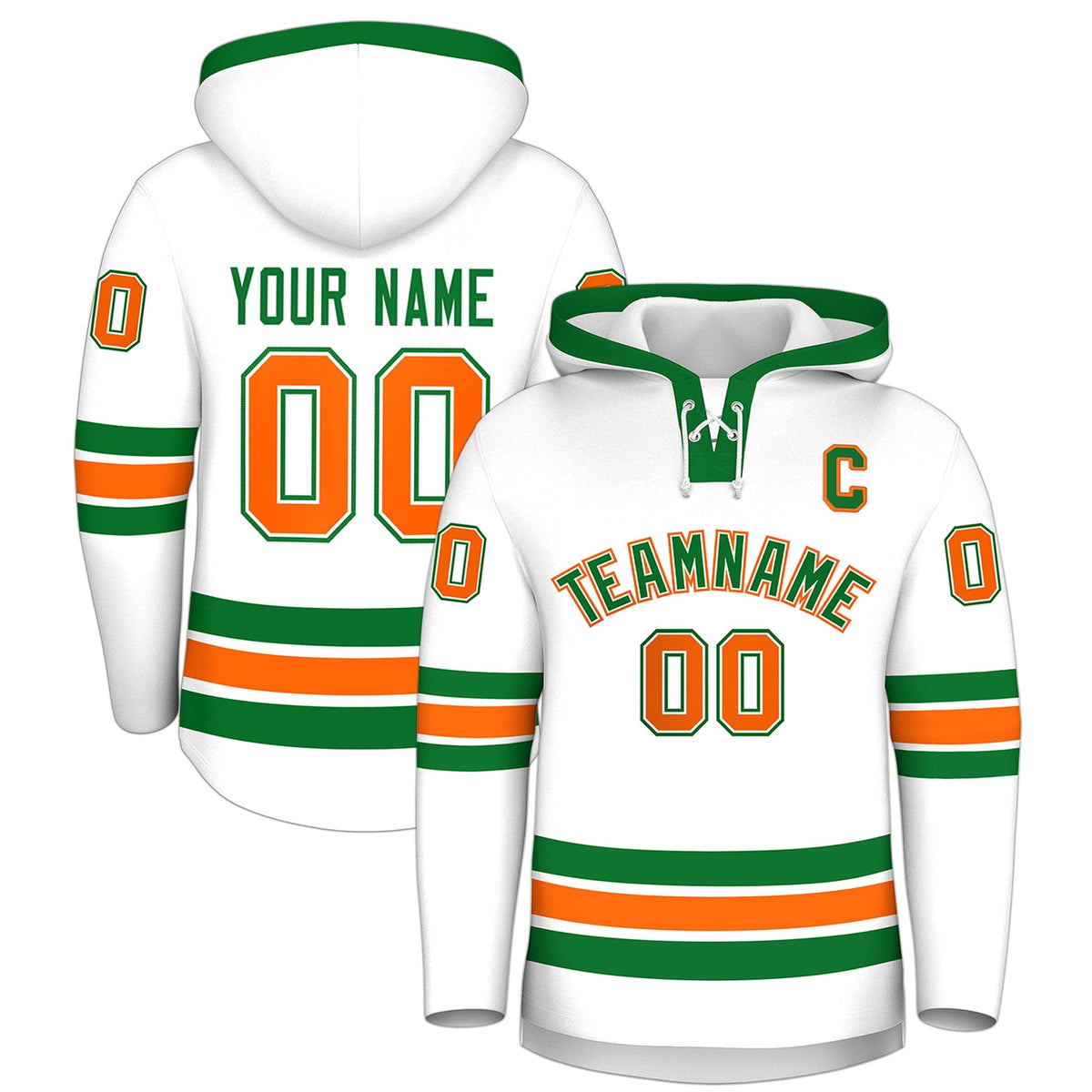 Custom Hockey Hoodie Jersey White Kelly Green Classic Style for Men&amp;Youth