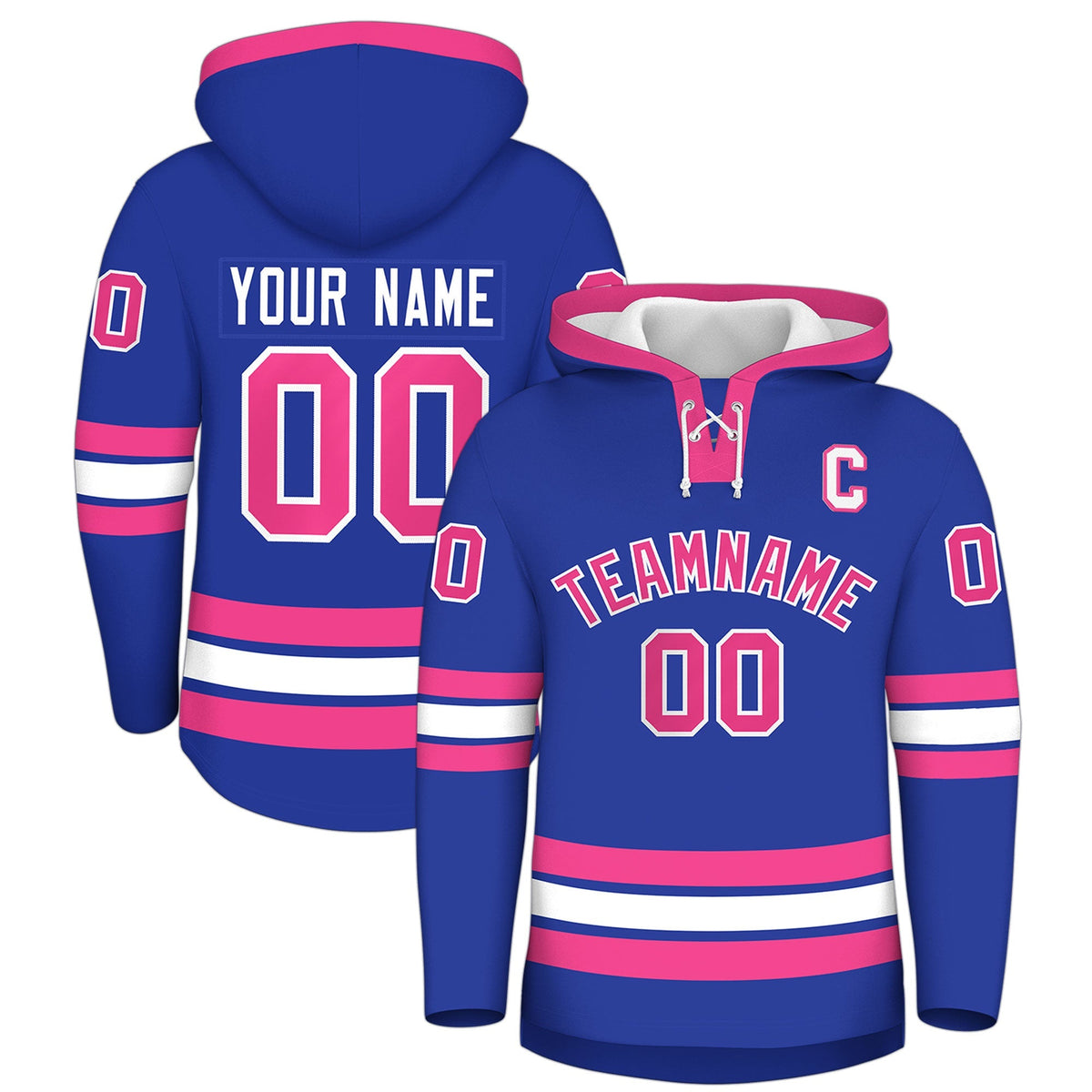 Custom Hockey Hoodie Jersey Royal Blue Pink Classic Style Add Name,Number&amp;Logo