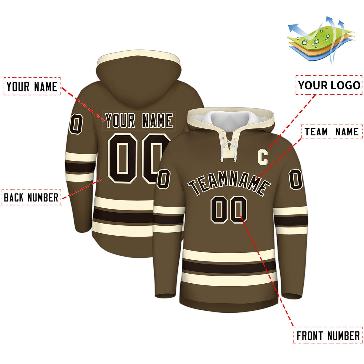 Custom Hockey Hoodie Jersey Light Brown Cream Classic Style Add Name,Number&amp;Logo