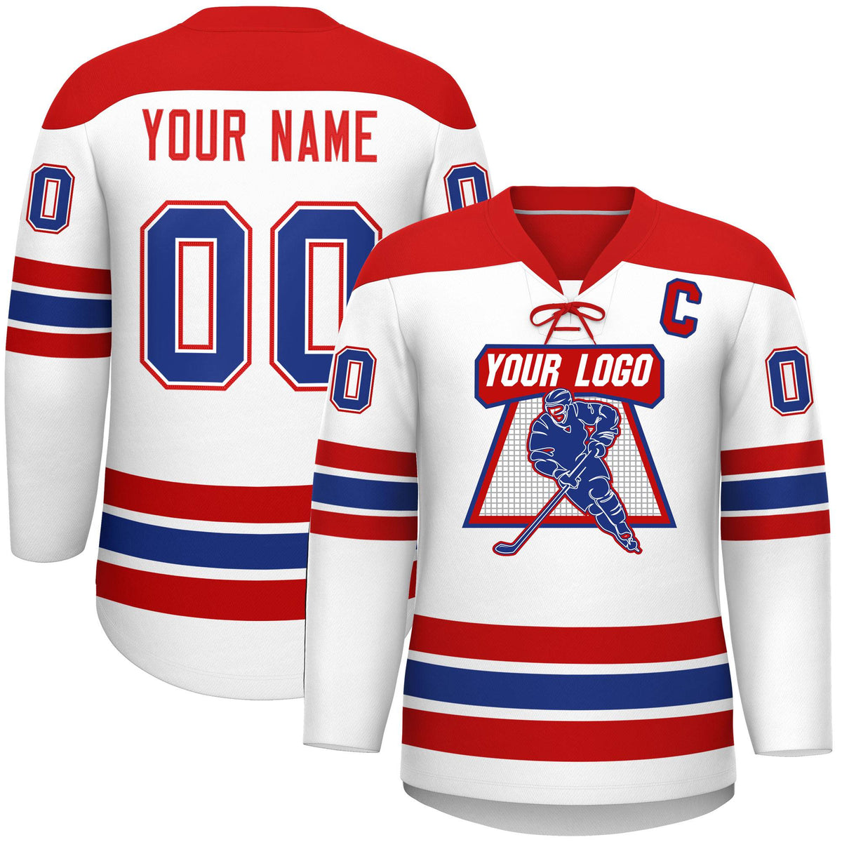 Custom White Red Royal Personalized Classic Lace-Up Neck Hockey Jersey | KXKSHOP