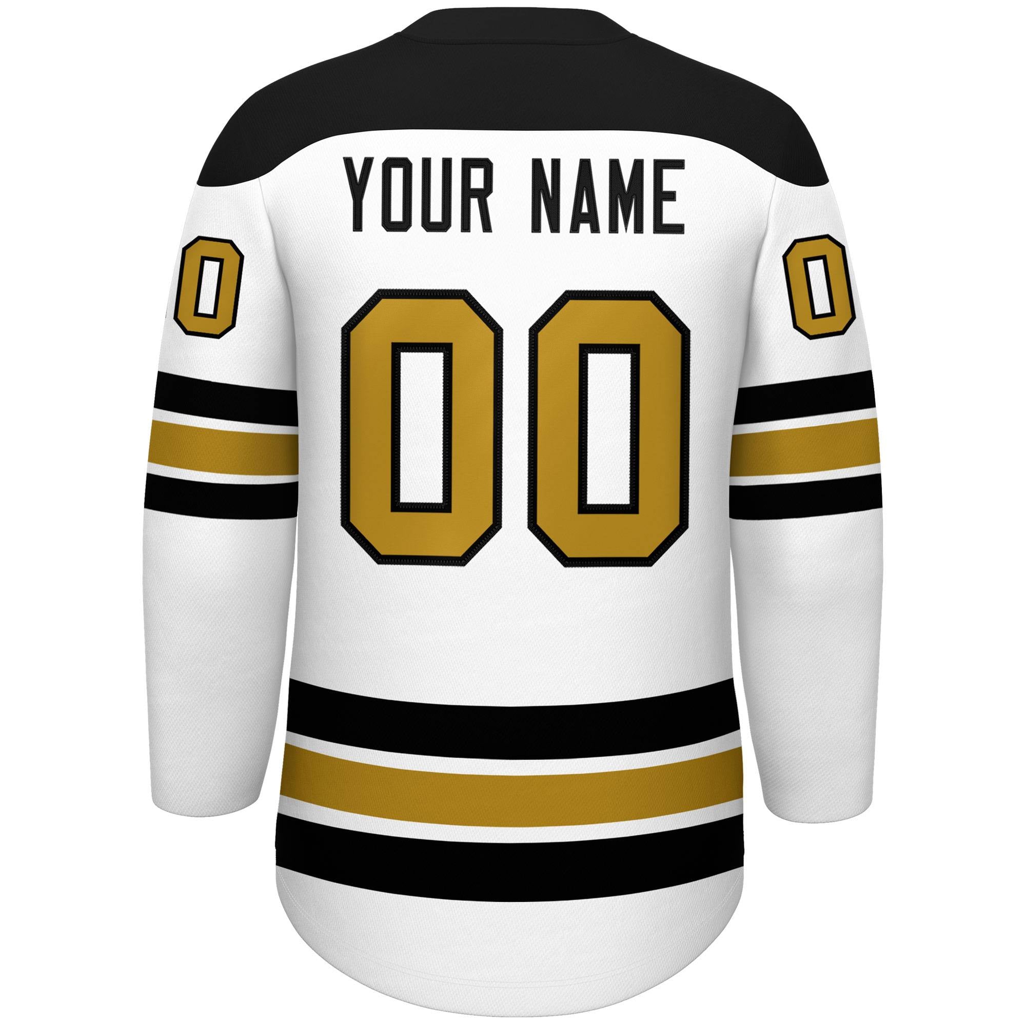 Custom White Black Old Gold Personalized Classic Lace-Up Neck Hockey Jersey | KXKSHOP