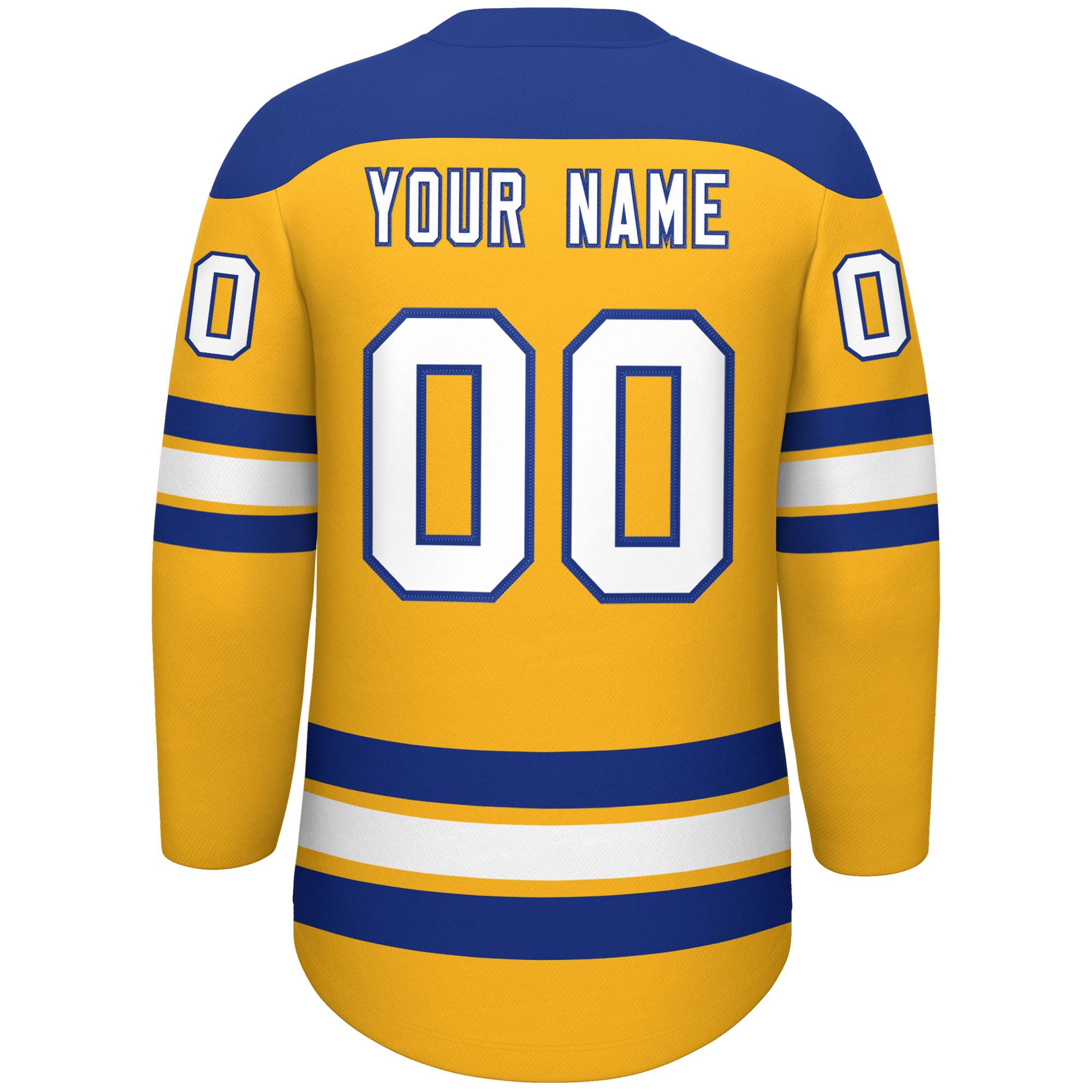 Custom Gold Royal White Personalized Classic Lace-Up Neck Hockey Jersey | KXKSHOP