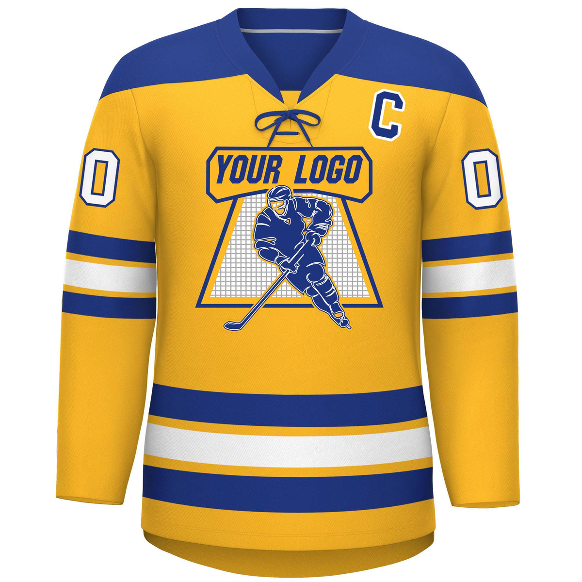 Custom Gold Royal White Personalized Classic Lace-Up Neck Hockey Jersey | KXKSHOP