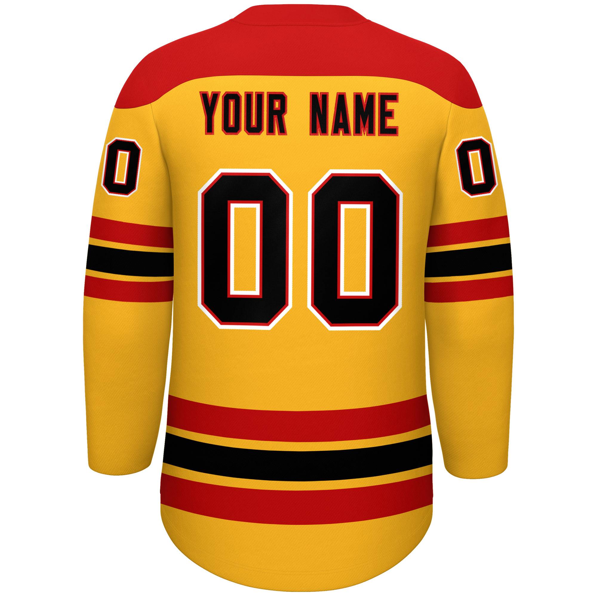 Custom Gold Red Black Personalized Classic Lace-Up Neck Hockey Jersey | KXKSHOP