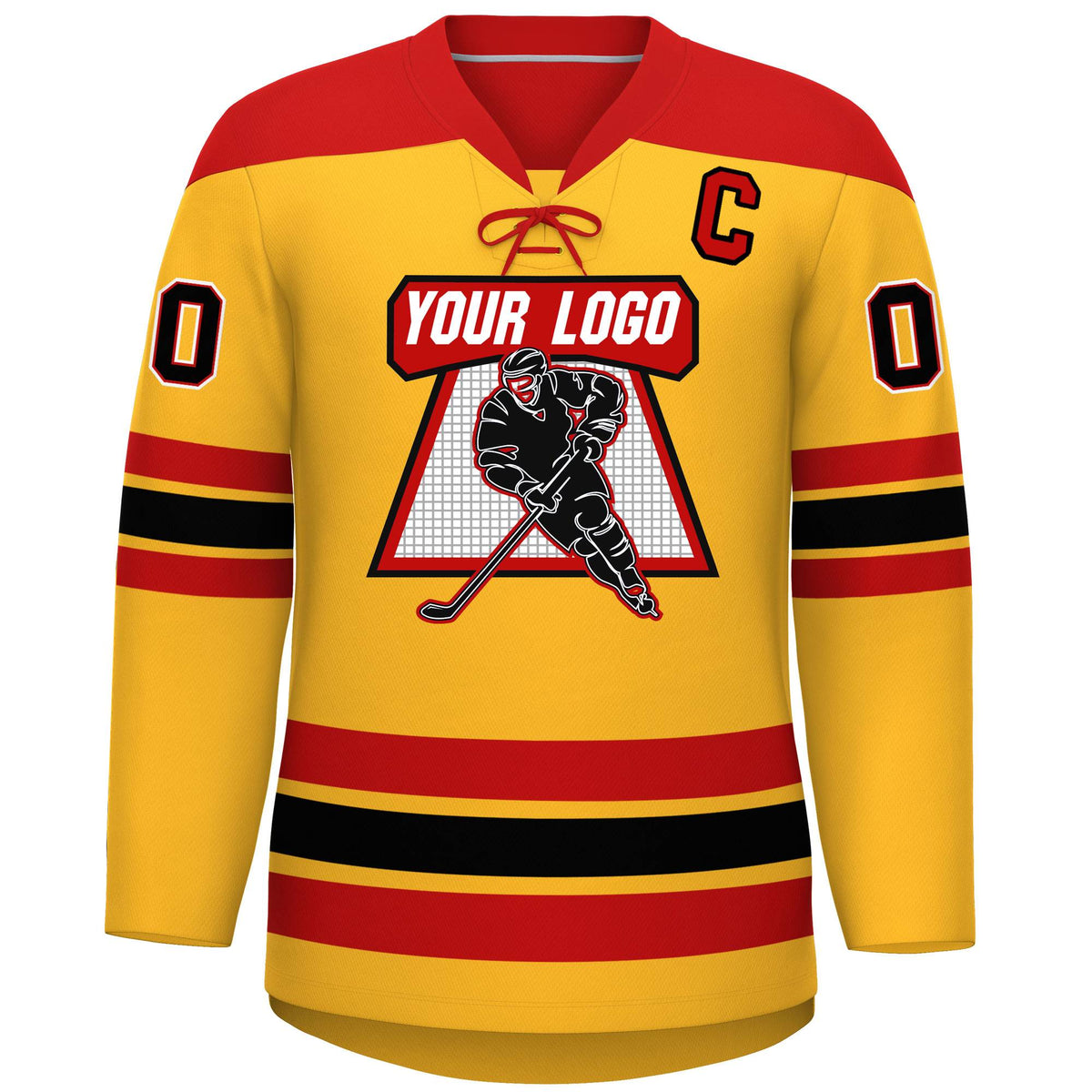 Custom Gold Red Black Personalized Classic Lace-Up Neck Hockey Jersey | KXKSHOP