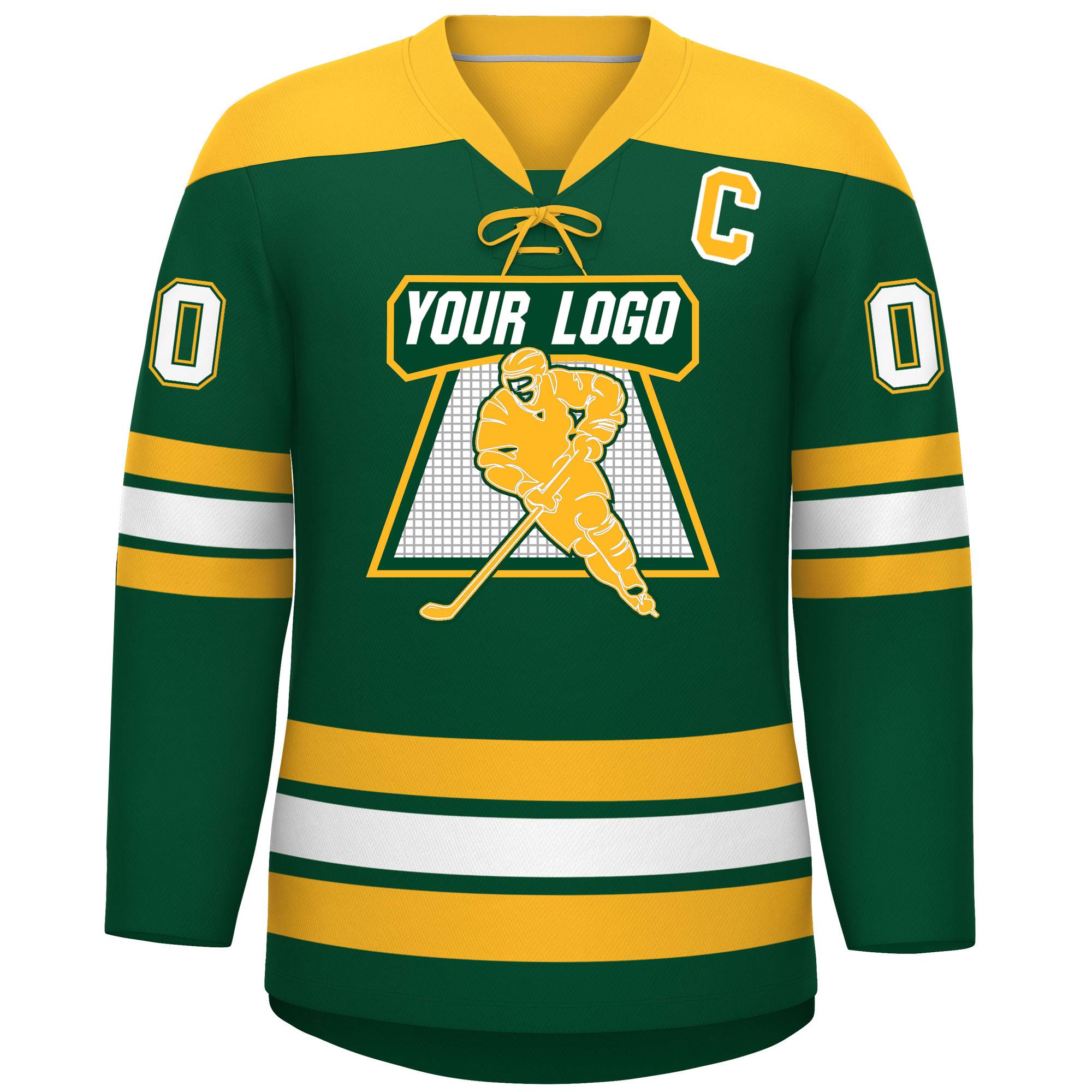 Custom Green Gold White Personalized Classic Lace-Up Neck Hockey Jersey | KXKSHOP
