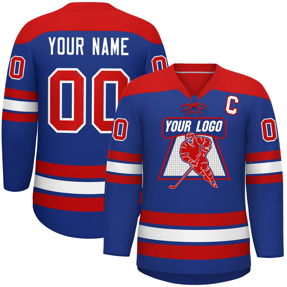 Custom Royal Red White Personalized Classic Lace-Up Neck Hockey Jersey | KXKSHOP