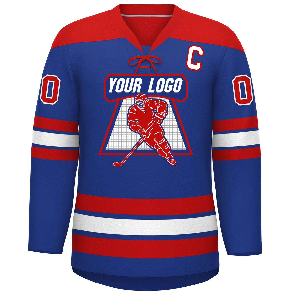 Custom Royal Red White Personalized Classic Lace-Up Neck Hockey Jersey | KXKSHOP