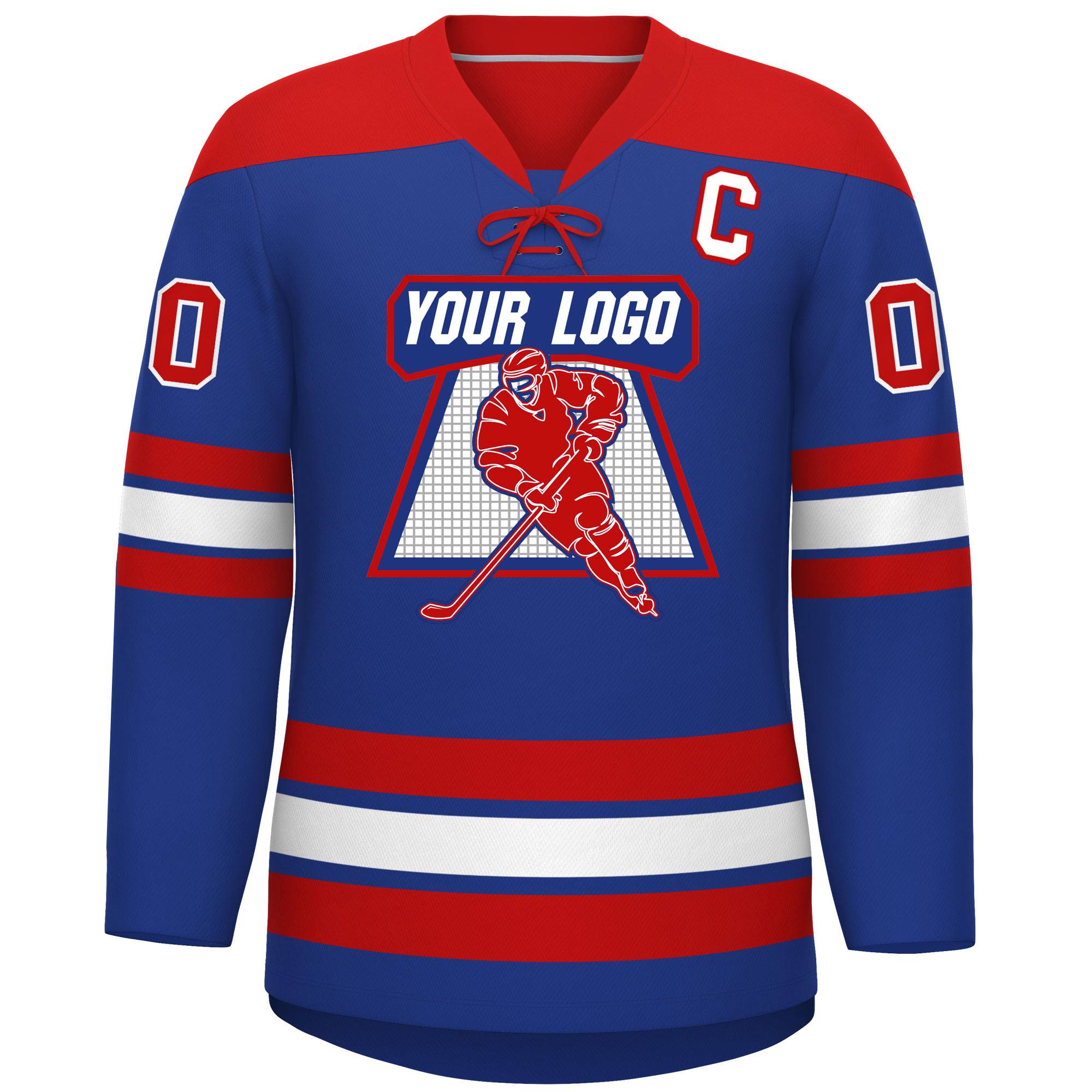 Custom Royal Red White Personalized Classic Lace-Up Neck Hockey Jersey | KXKSHOP