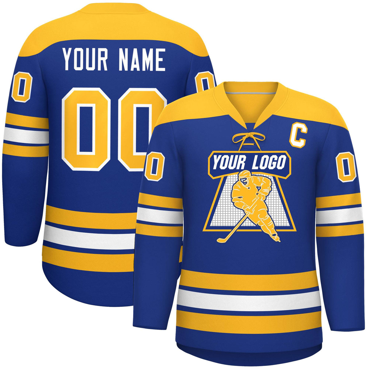 Custom Royal Gold White Personalized Classic Lace-Up Neck Hockey Jersey | KXKSHOP