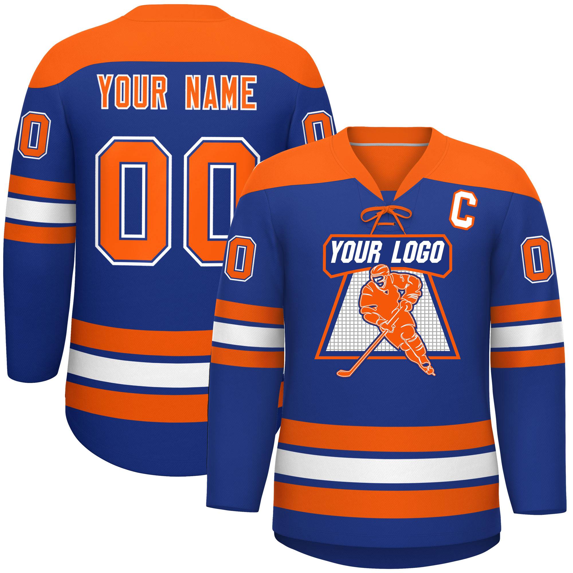 Custom Royal Orange White Personalized Classic Lace-Up Neck Hockey Jersey | KXKSHOP