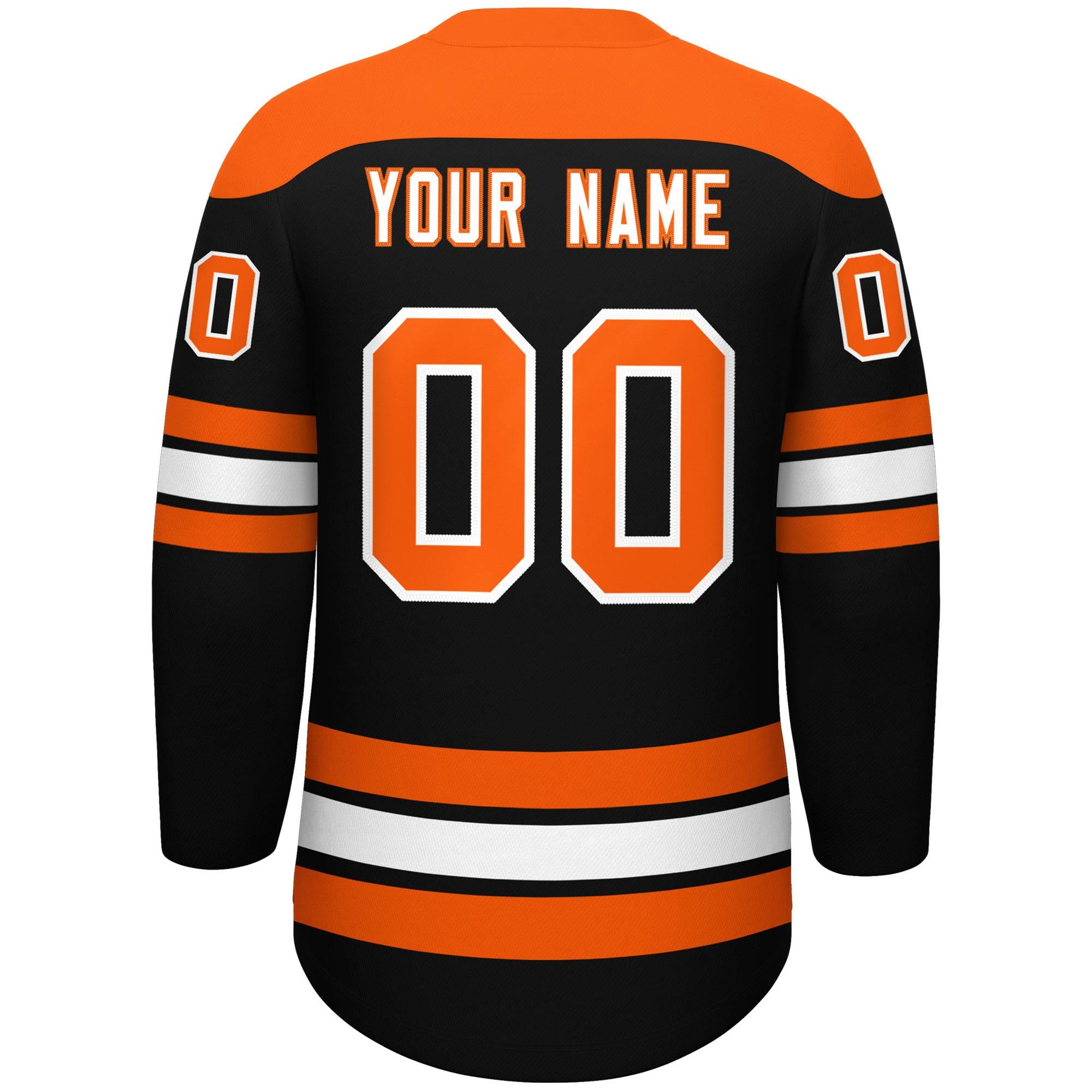 Custom Black Orange White Personalized Classic Lace-Up Neck Hockey Jersey | KXKSHOP