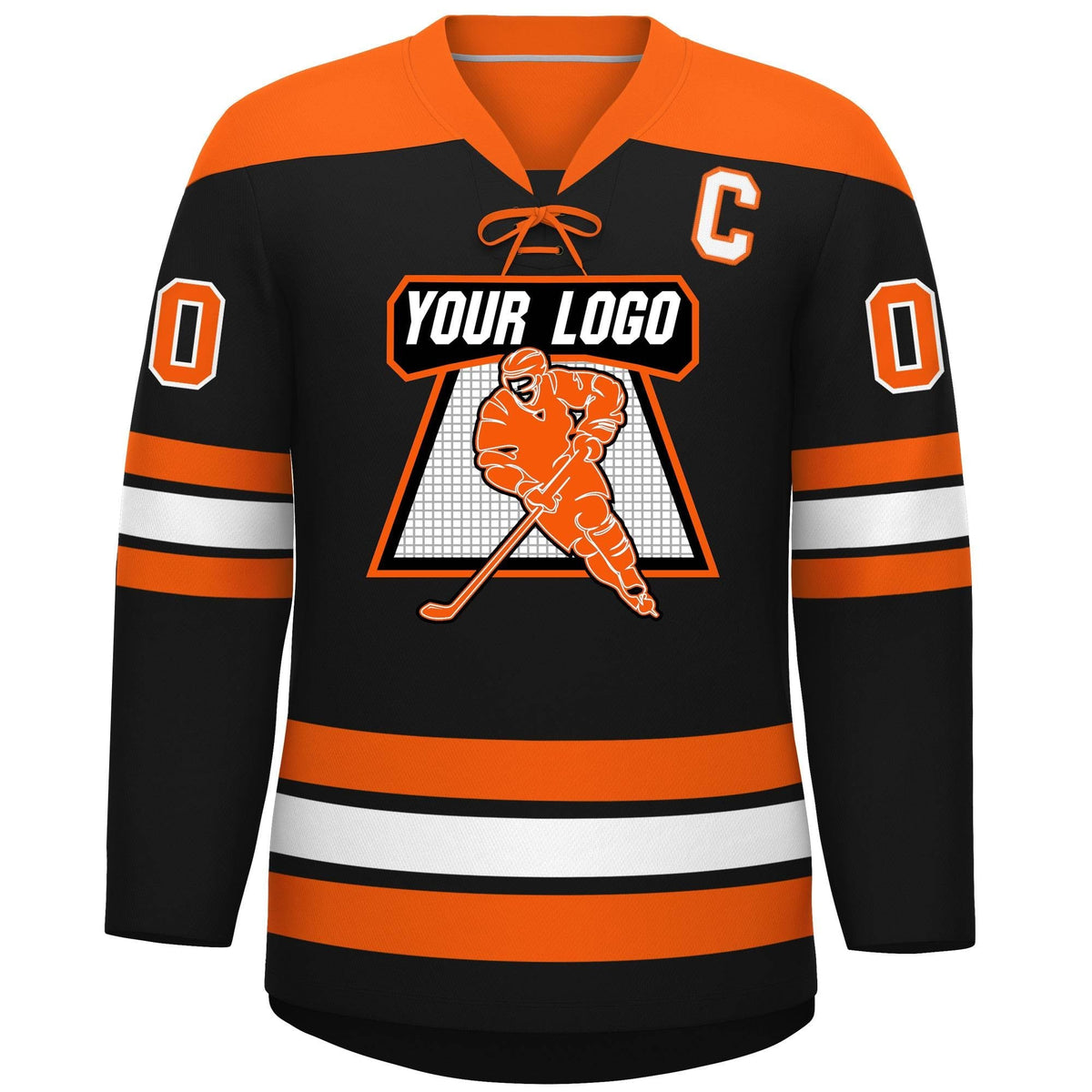 Custom Black Orange White Personalized Classic Lace-Up Neck Hockey Jersey | KXKSHOP