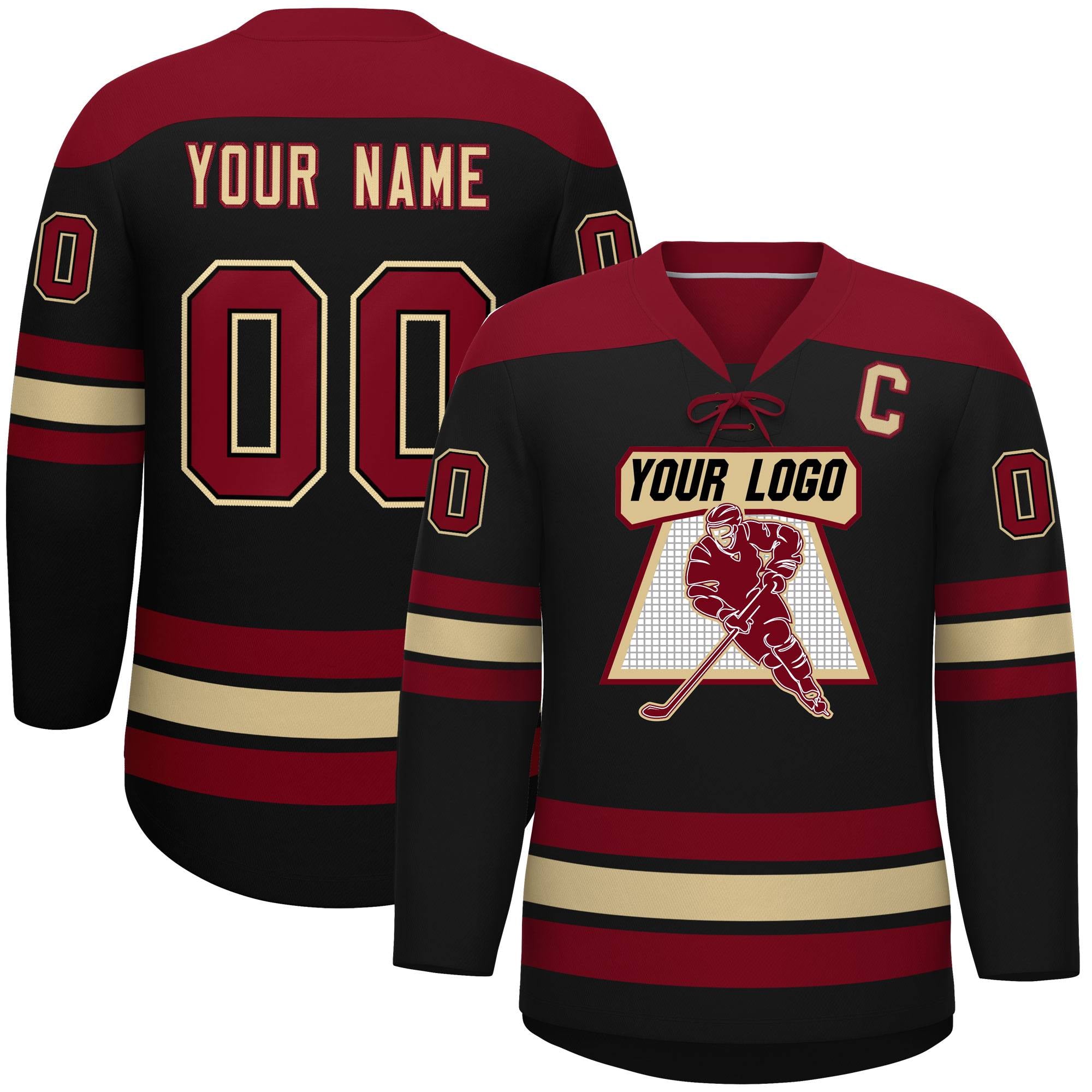 Custom Black Crimson Khaki Personalized Classic Lace-Up Neck Hockey Jersey | KXKSHOP