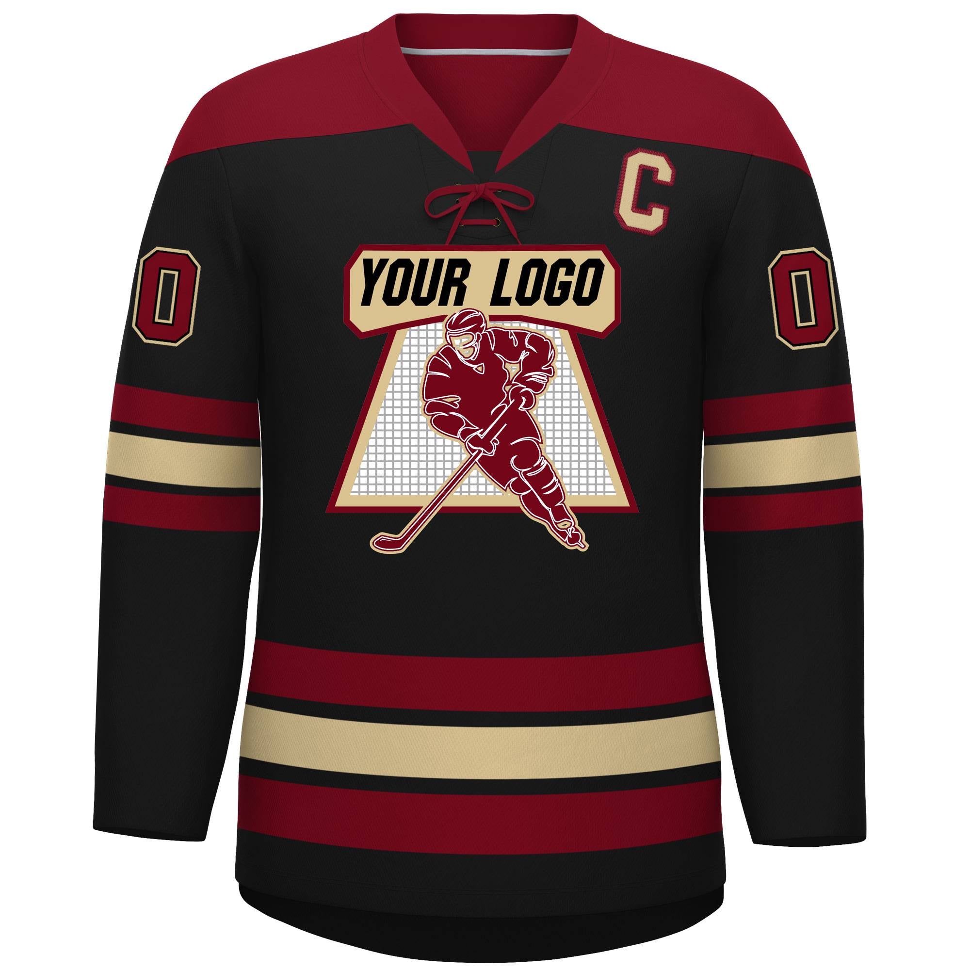 Custom Black Crimson Khaki Personalized Classic Lace-Up Neck Hockey Jersey | KXKSHOP