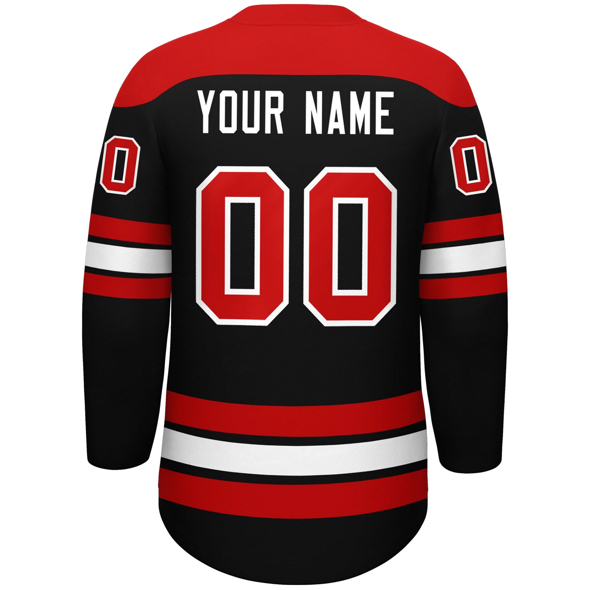 Custom Black Red White Personalized Classic Lace-Up Neck Hockey Jersey | KXKSHOP
