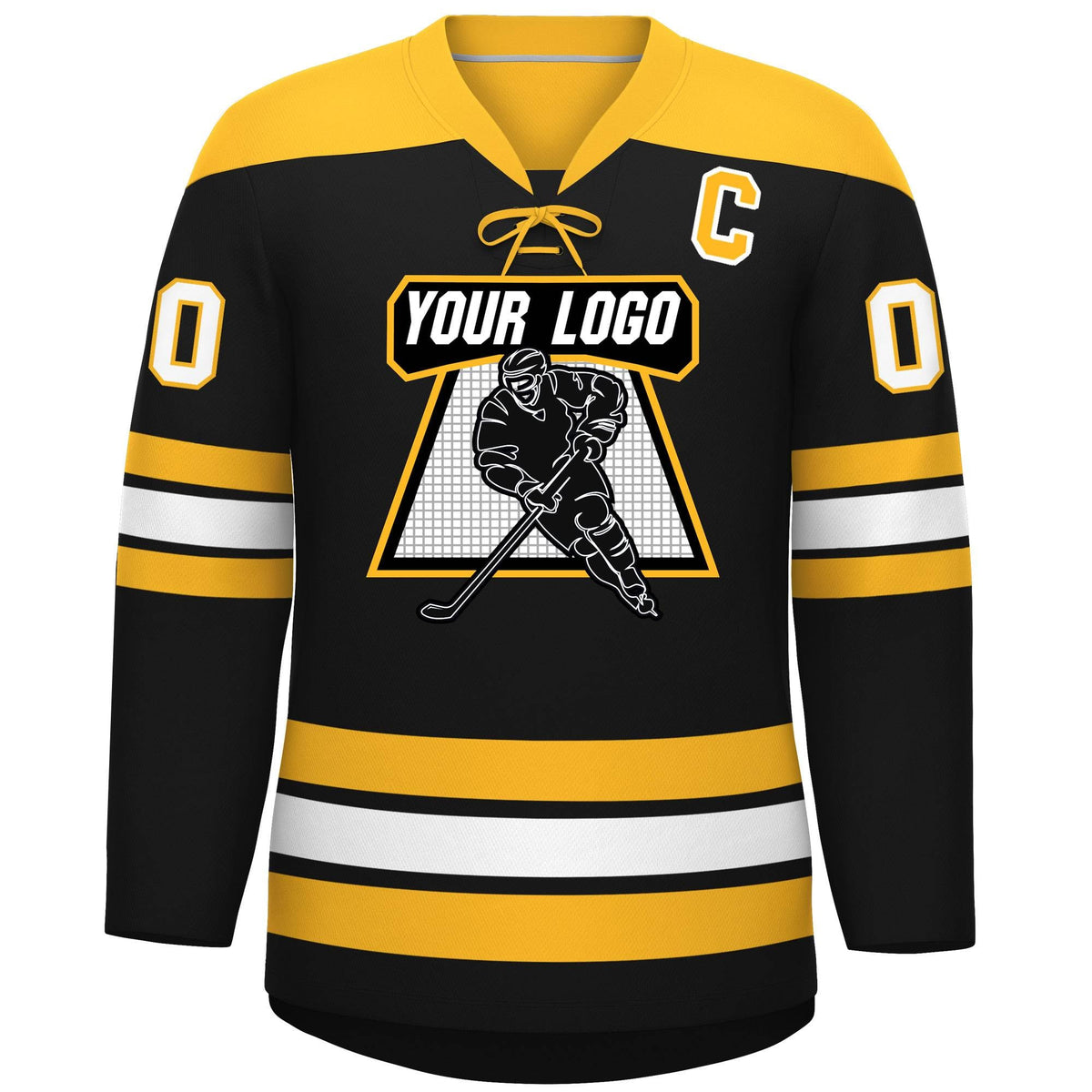 Custom Black Gold White Personalized Classic Lace-Up Neck Hockey Jersey | KXKSHOP
