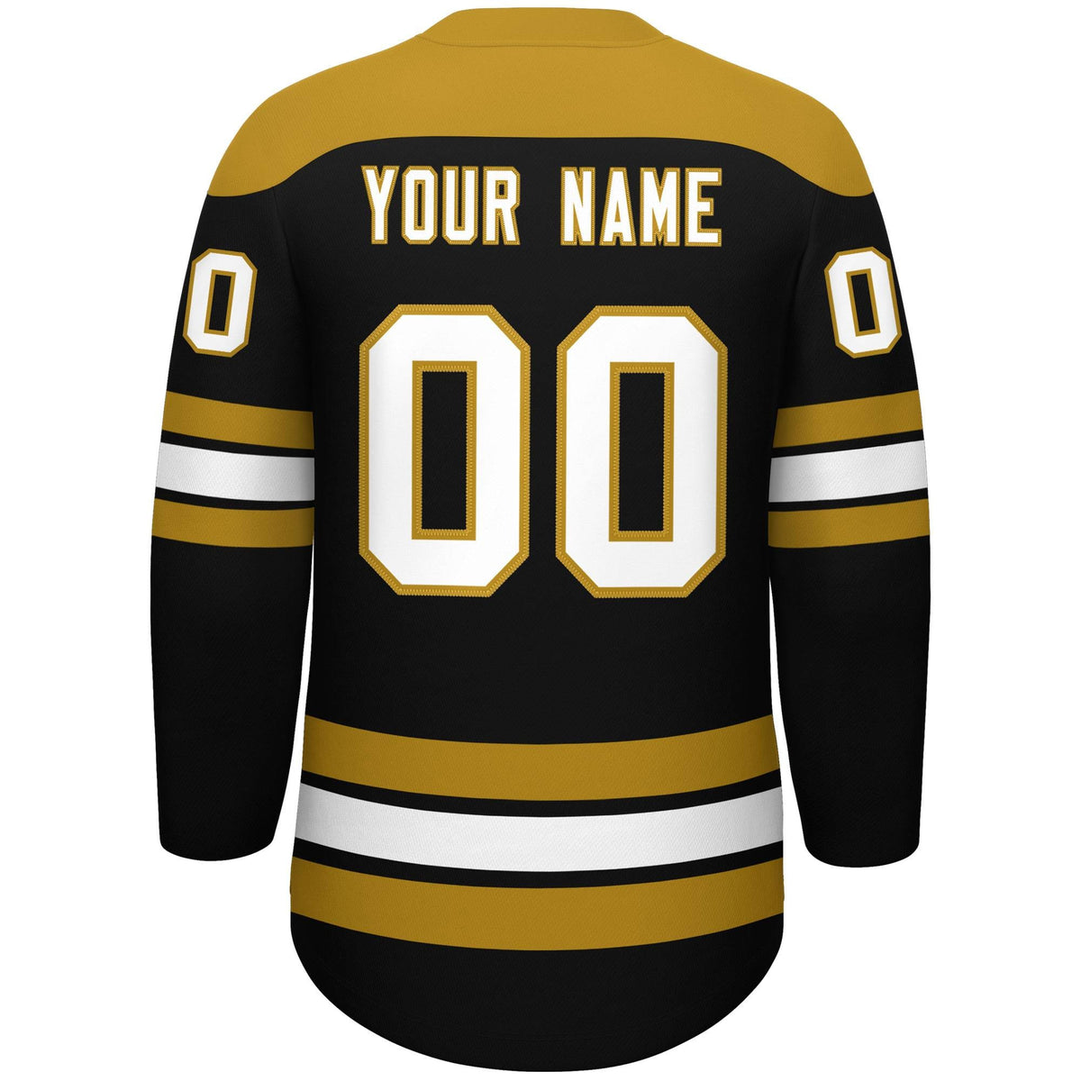 Custom Black Old Gold White Personalized Classic Lace-Up Neck Hockey Jersey | KXKSHOP